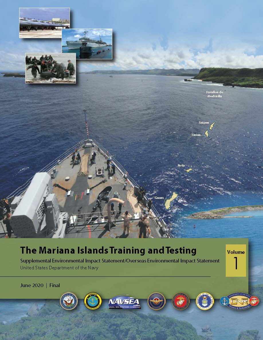 This is an image of the cover of the Phase III Mariana Islands Training and Testing Supplemental Environmental Impact Statement/Overseas Environmental Impact Statement (2020). 